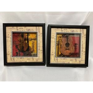 2 Shadow Boxes Music Notes Horn & Guitar- Wall Art - Framed - 8x8" Teacher